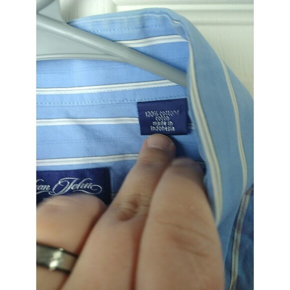 Sean John Shirt Mens XXL 18 36/37 Blue Button Up Dress Shirt Long Sleeve Striped - Picture 8 of 10